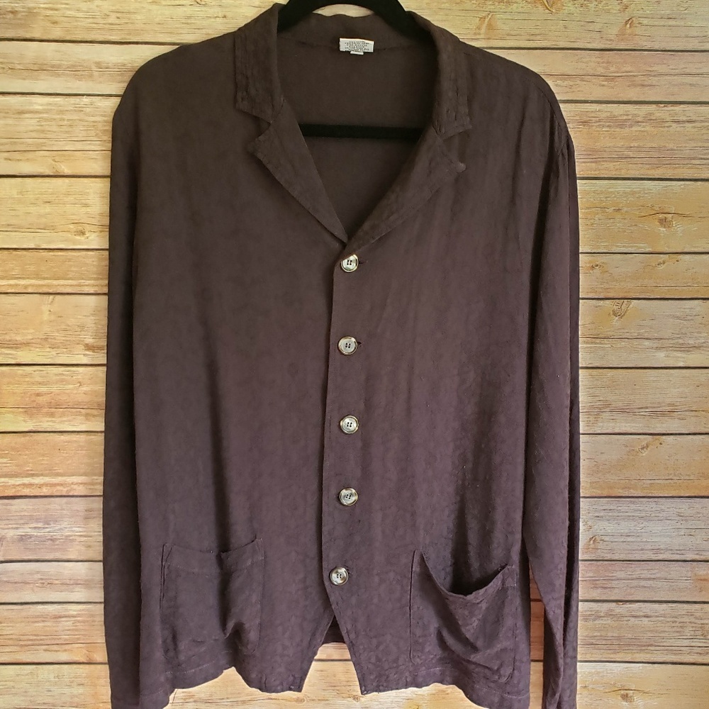 CP Shades L  Brown Brocade Pattern Rayon Blouse